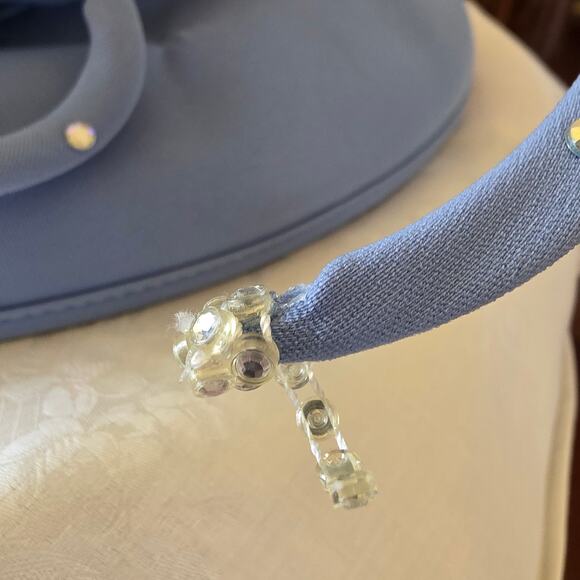 NWT Tania Belle AS IS baby blue‎ sun hat, rose accent and gem stone